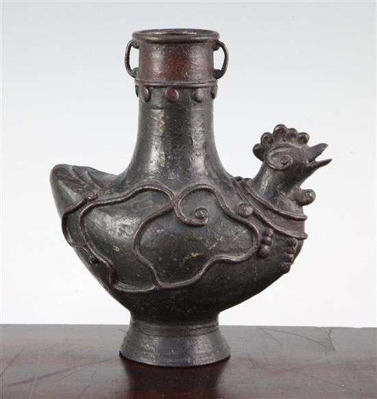 A Chinese archaistic bronze cockerel vessel, 20cm.